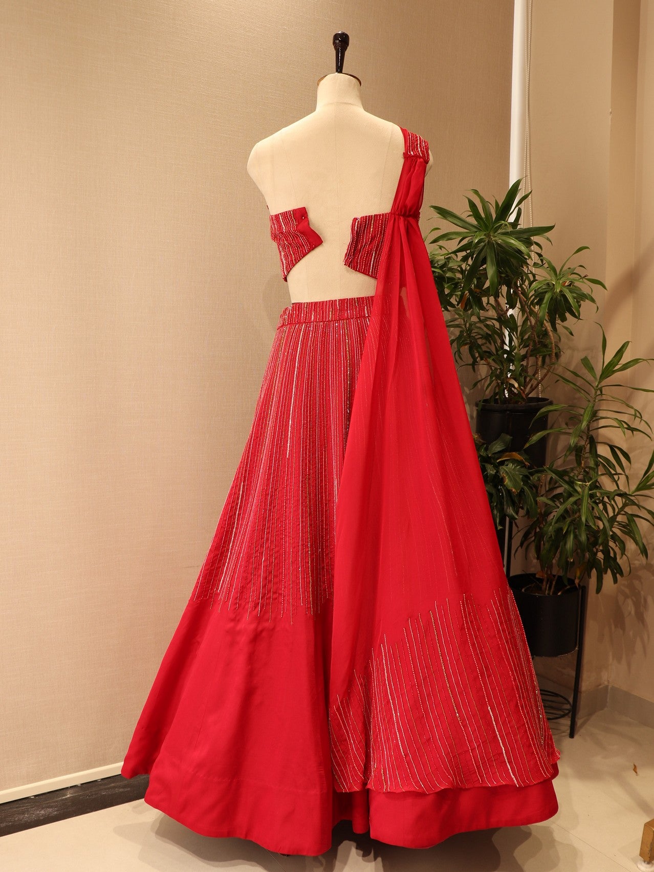 Hot red off shoulder drape crop top skirt