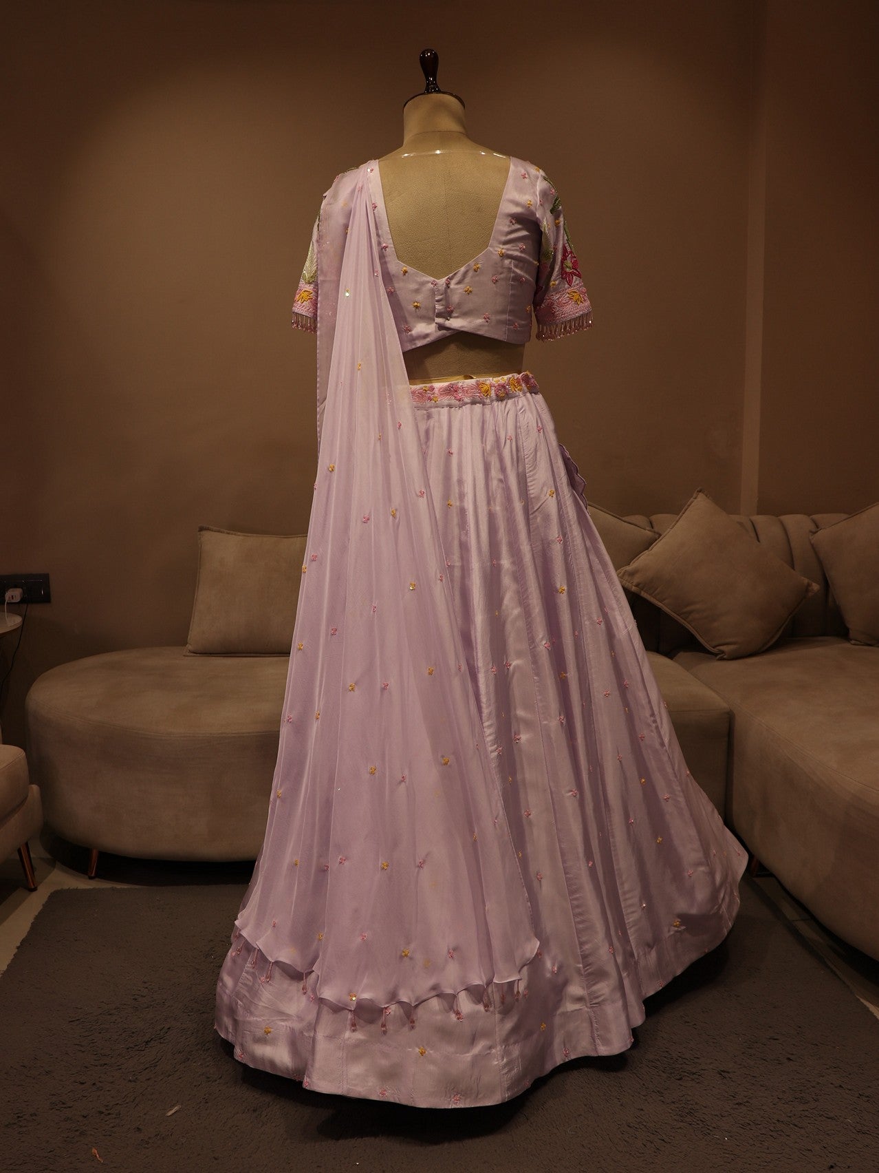 Pastel lilac crane lehenga set