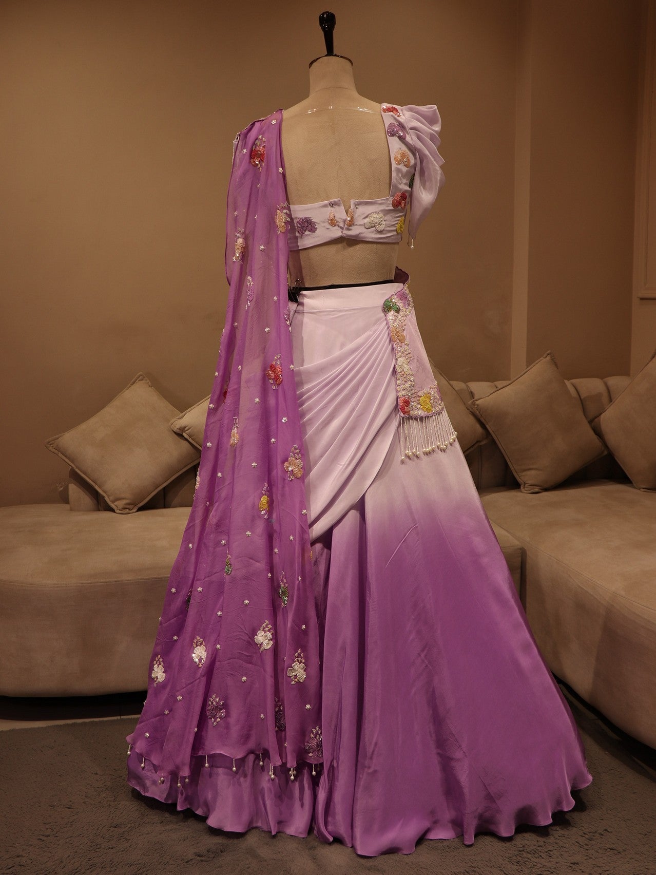 Lavanader shaded drape lehenga set
