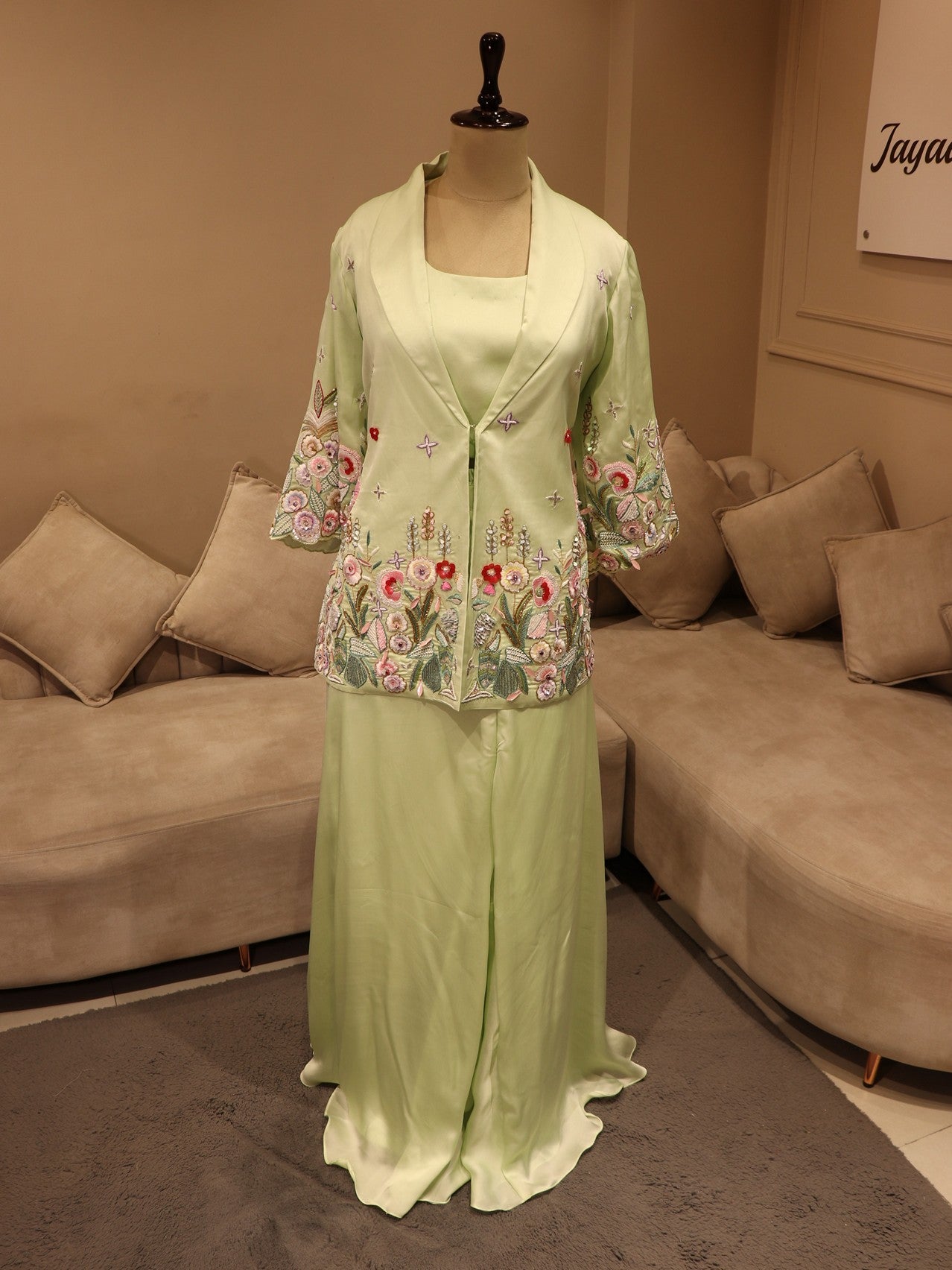 Mint green embroidered peplum with plazo