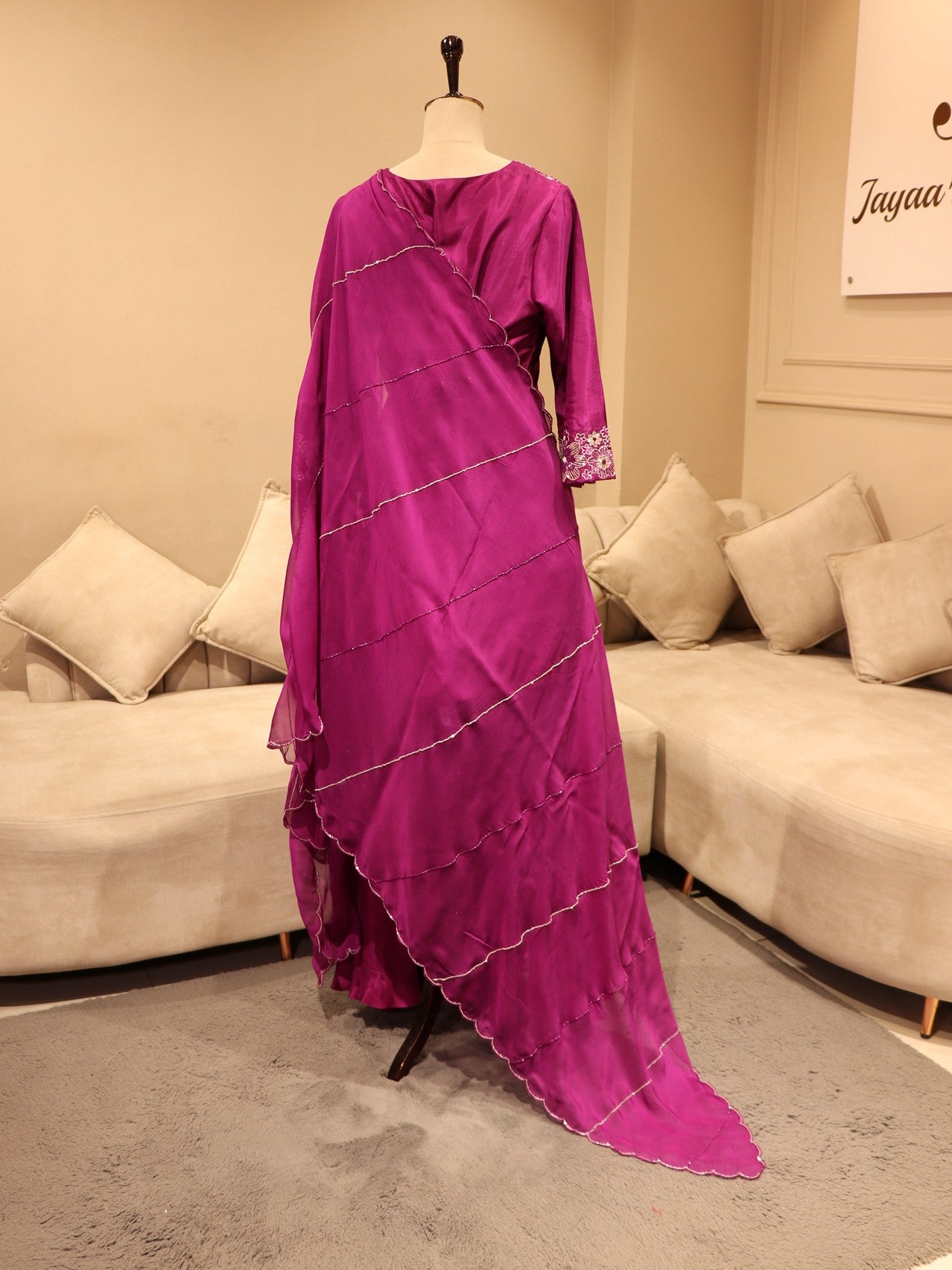 Wine embroidered kurta plazo dupatta