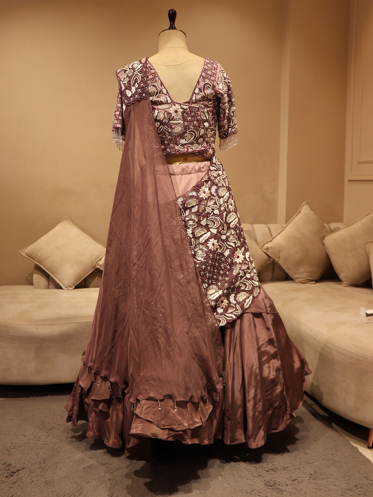 Mauve shaded embroidered lehenga