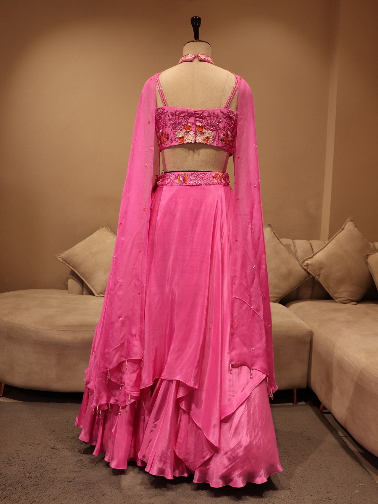 Pink tube top skirt with choker dupatta