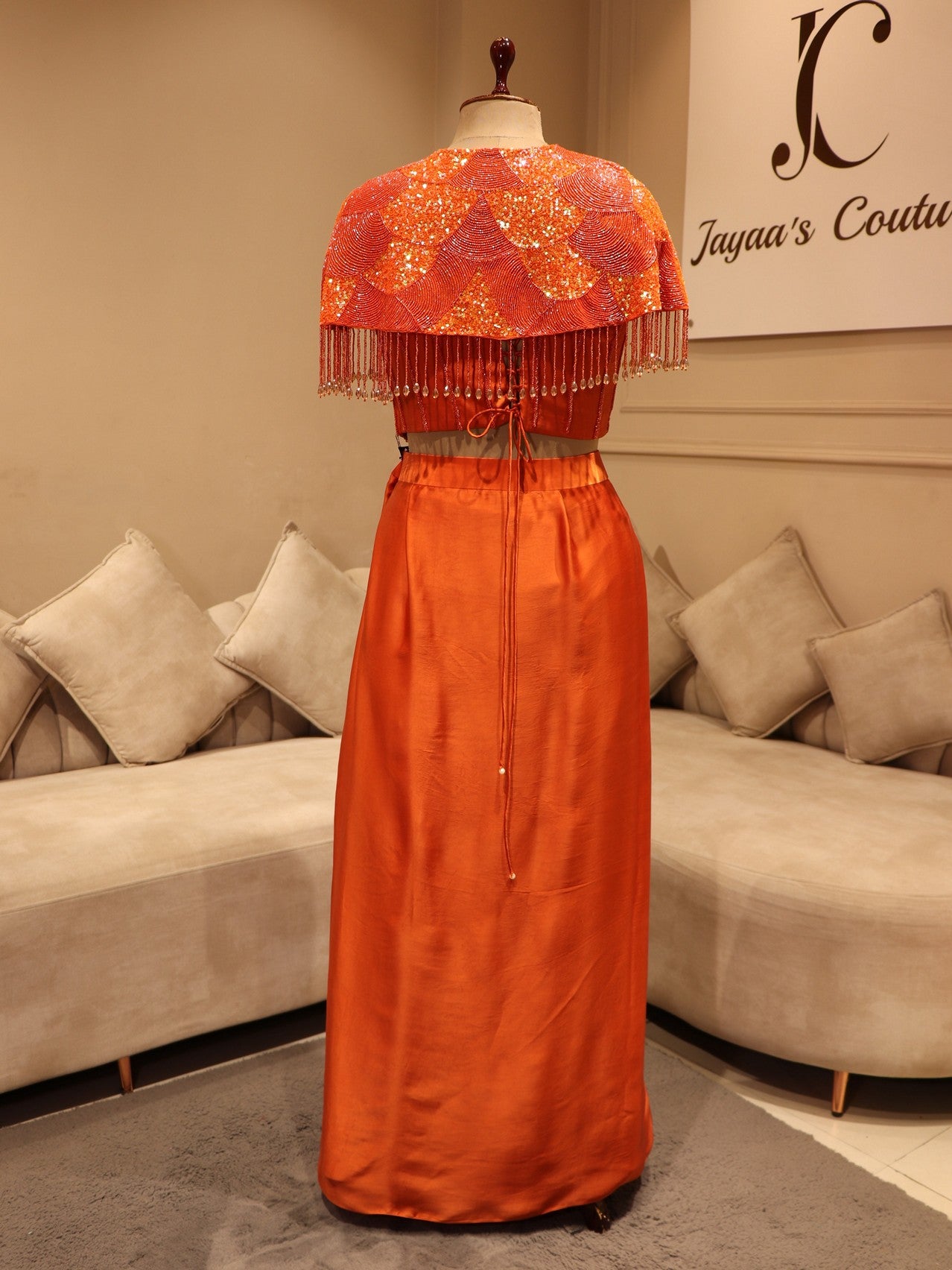 Rust orange cape corset with skirt