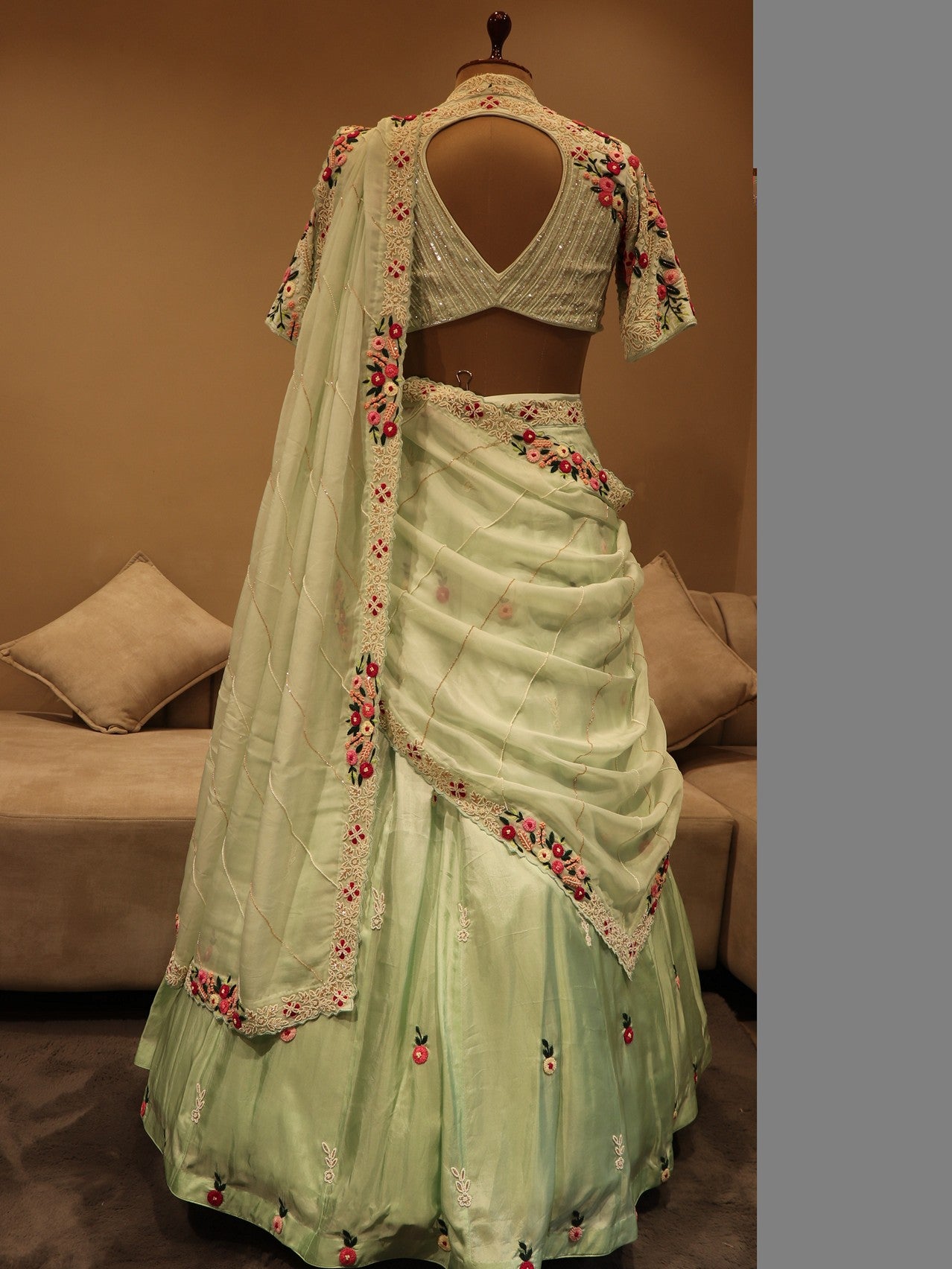 Mint green embroidered lehenga set
