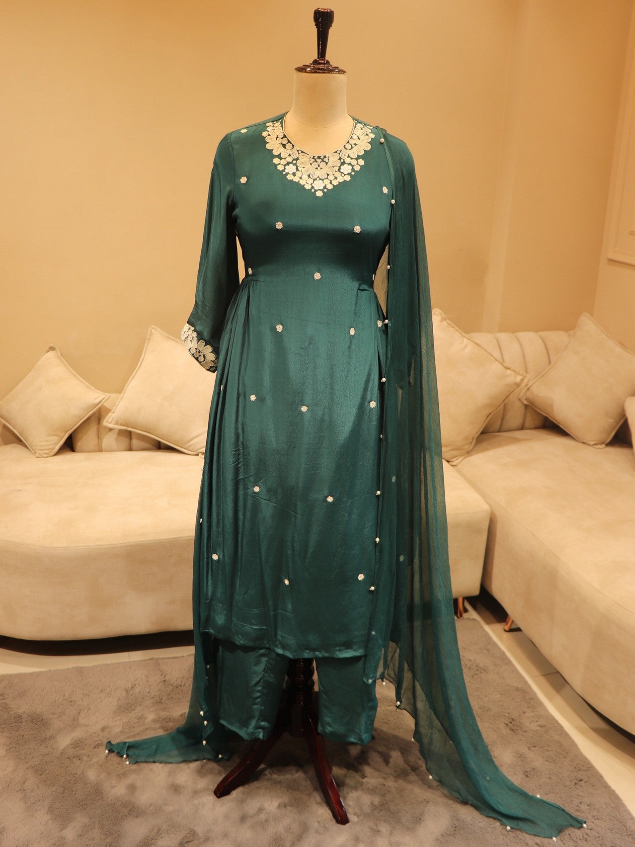 Teal green kurta pants dupatta