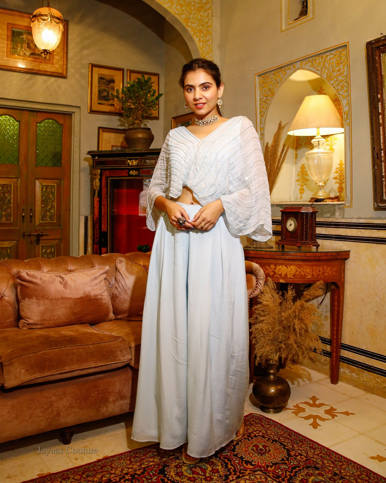 Powder Blue crop top plazo set