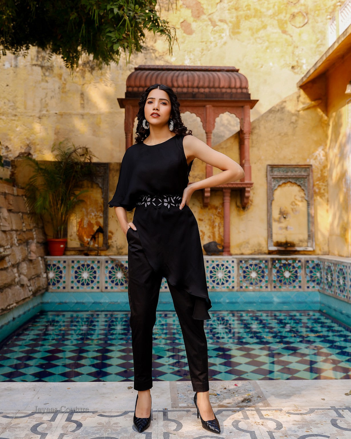 Black Co-Ord Set with pants and belt