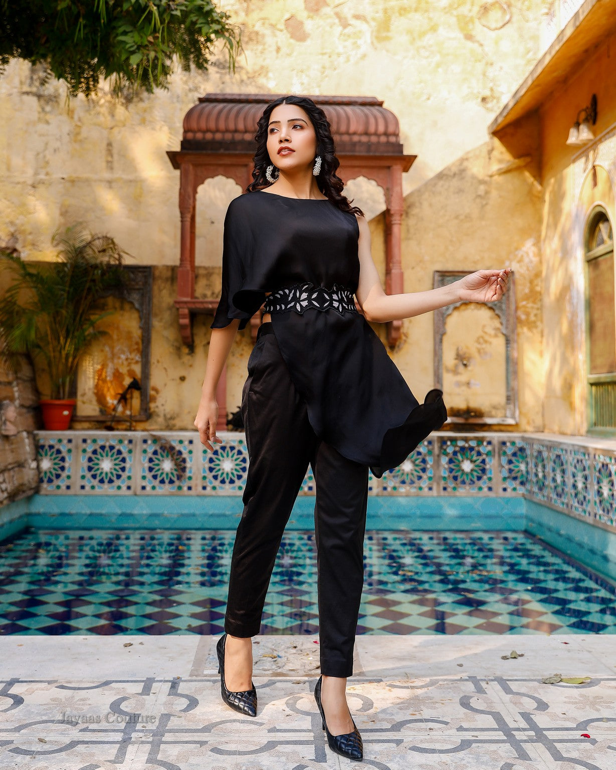 Black Co-Ord Set with pants and belt