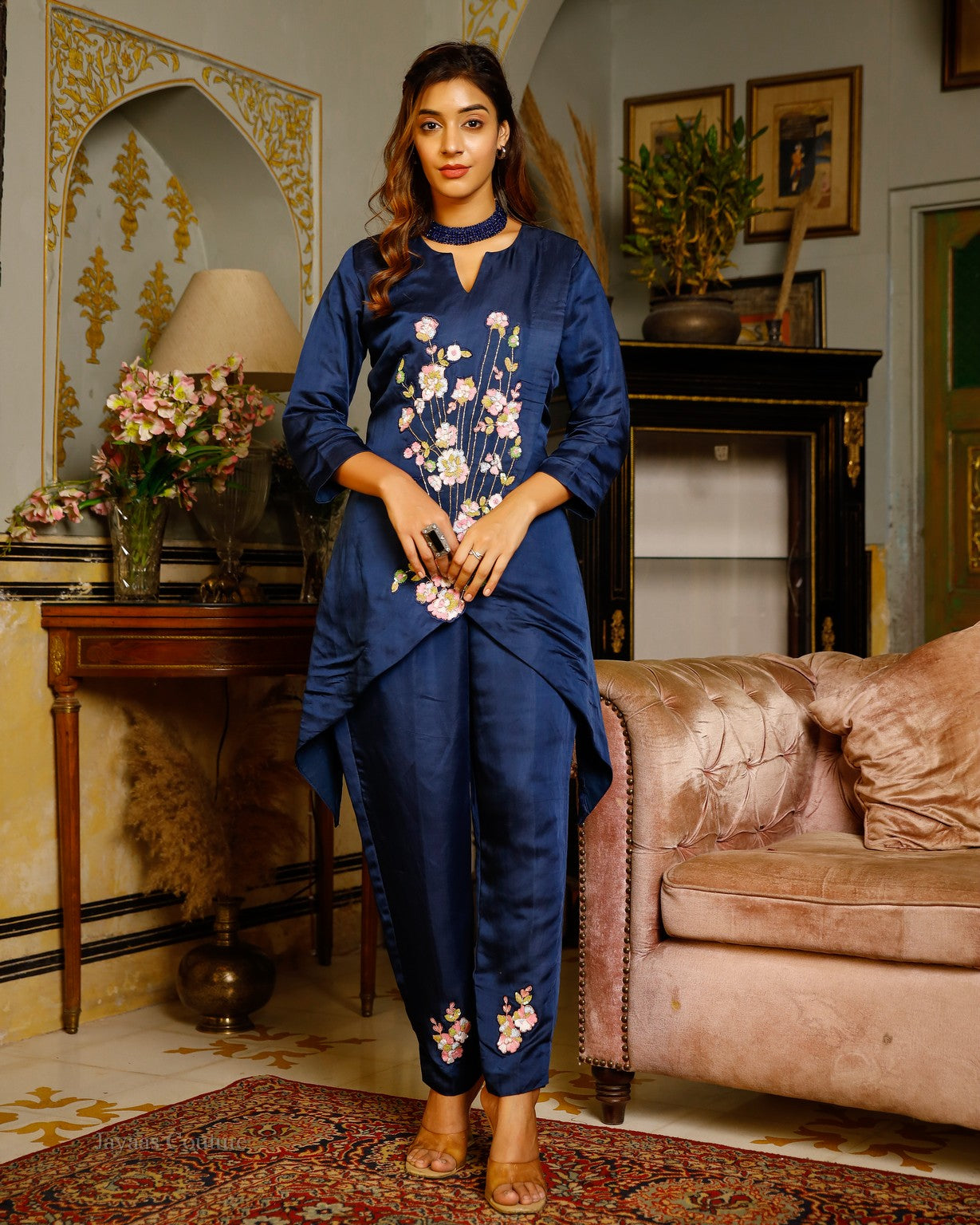 Royal Blue Embroidered co-ord set