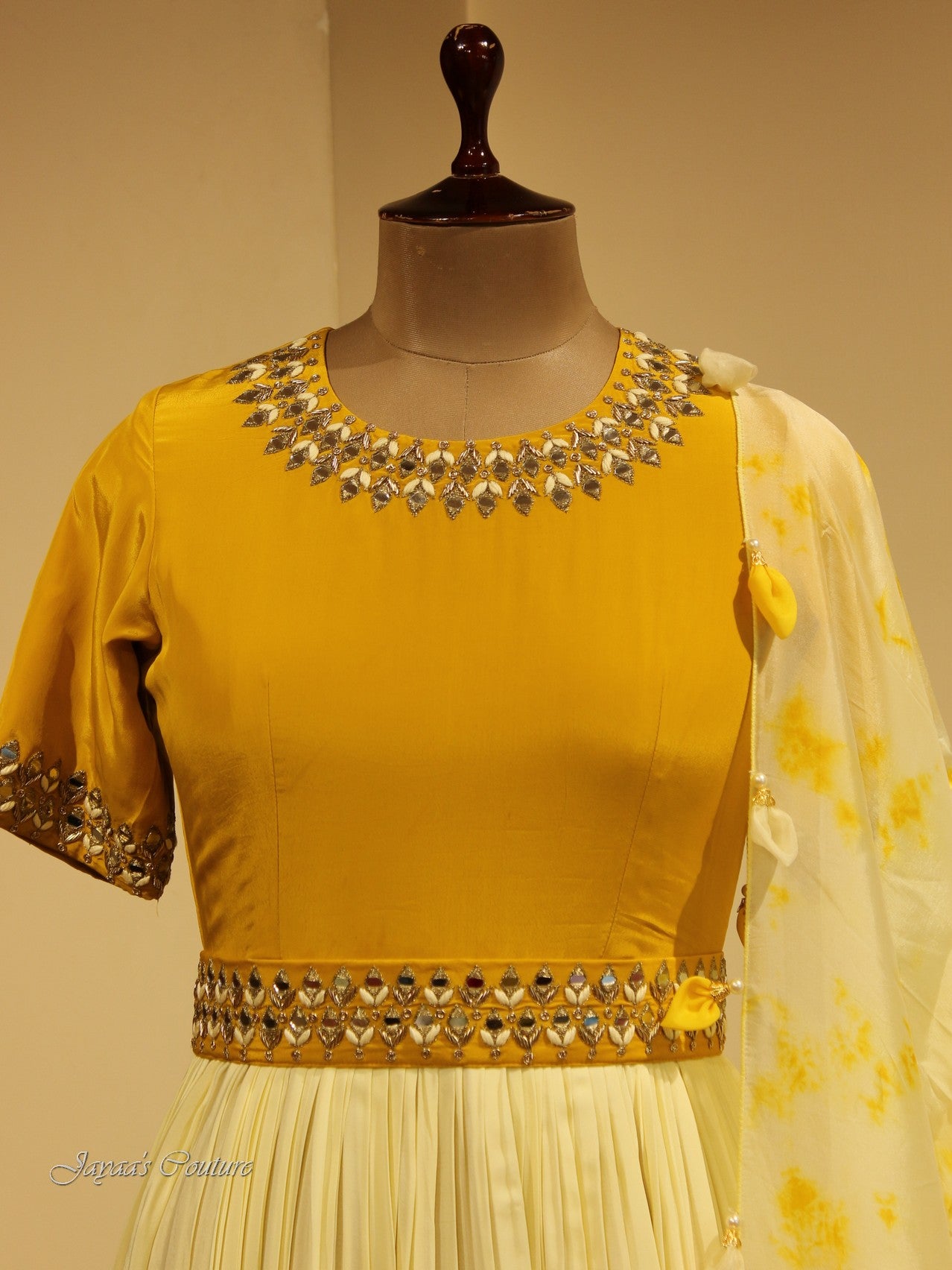 Mustard yellow gown with dupatta