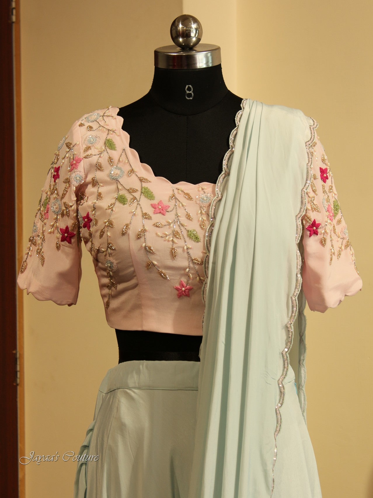 Powder blue drape saree