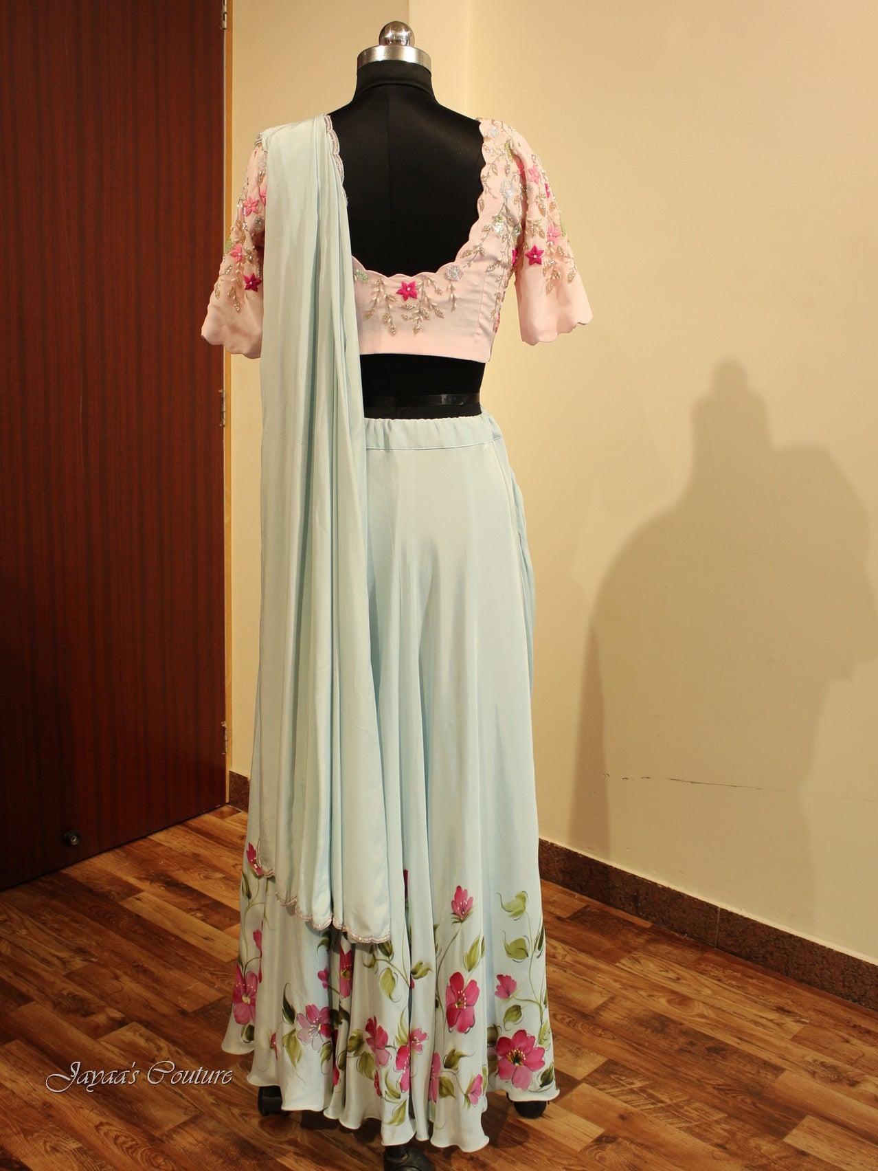 Powder blue drape saree