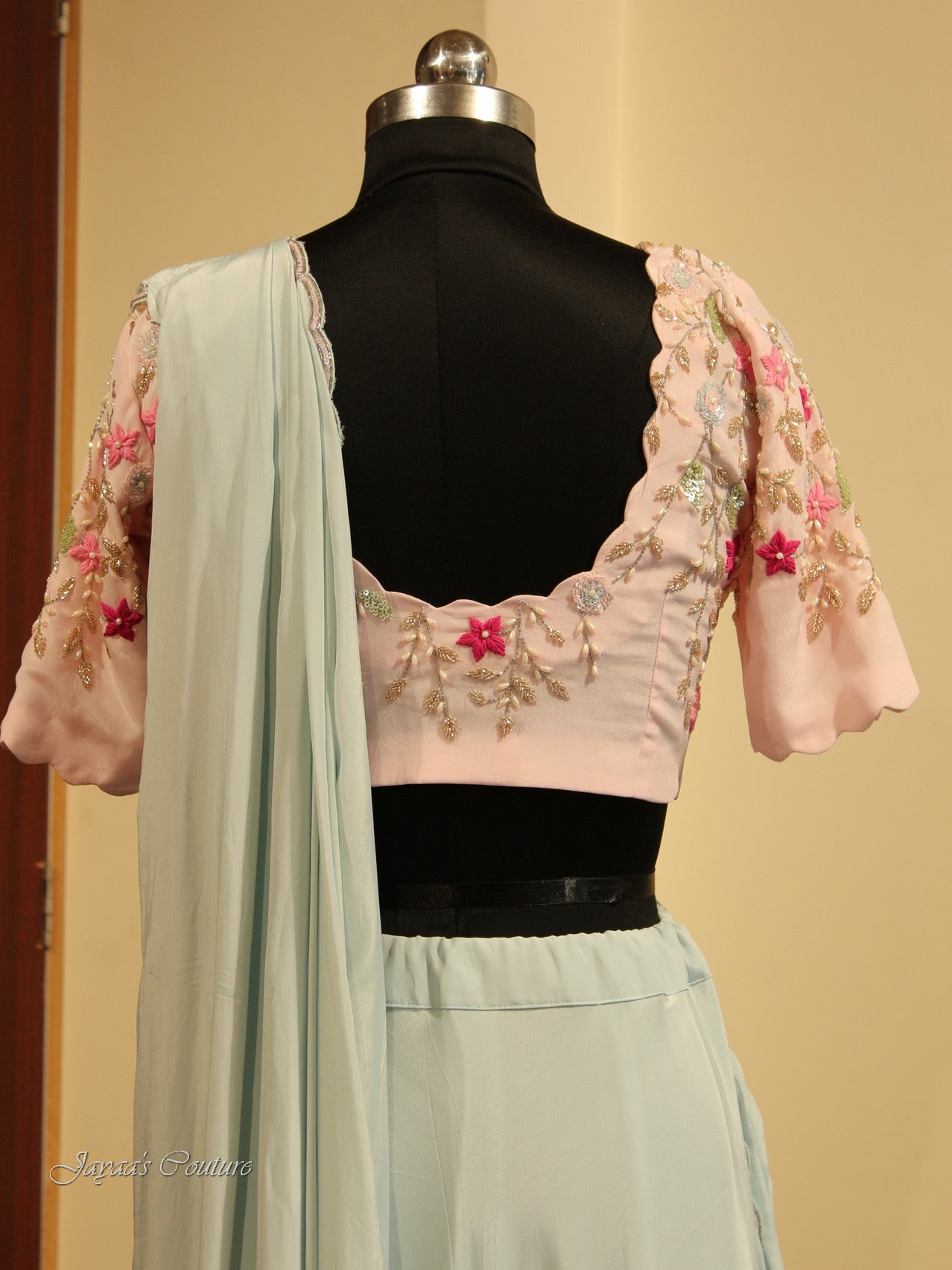 Powder blue drape saree