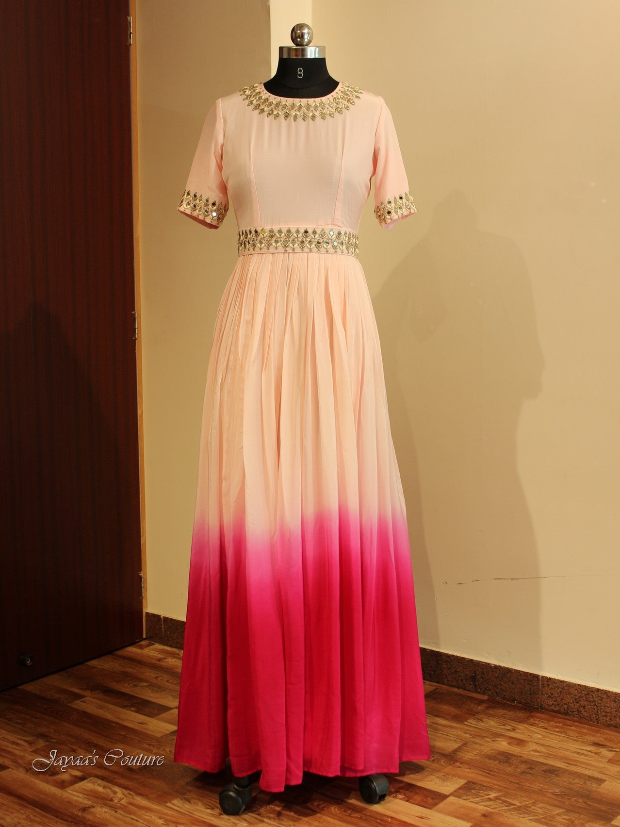 Blush pink rani shaded gown set