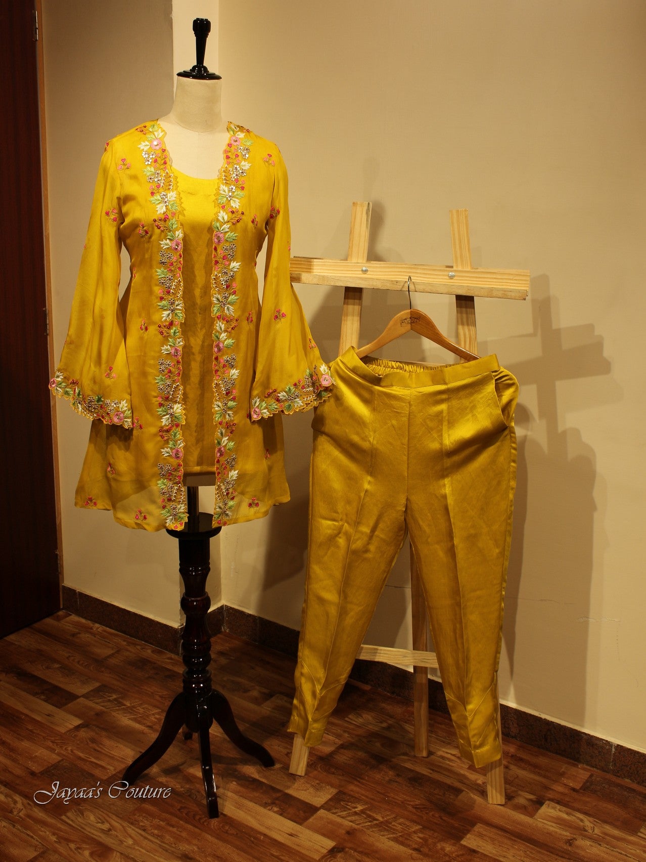 Mustard yellow tunic with shrug and pants