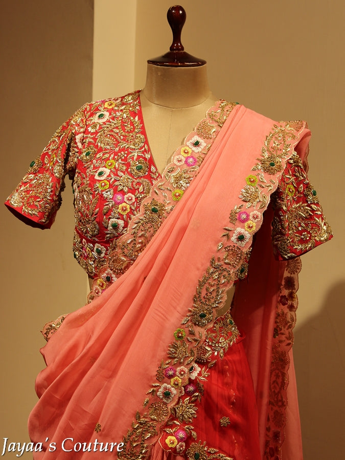 Peach red shaded Lehenga set