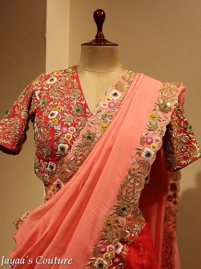 Peach red shaded Lehenga set