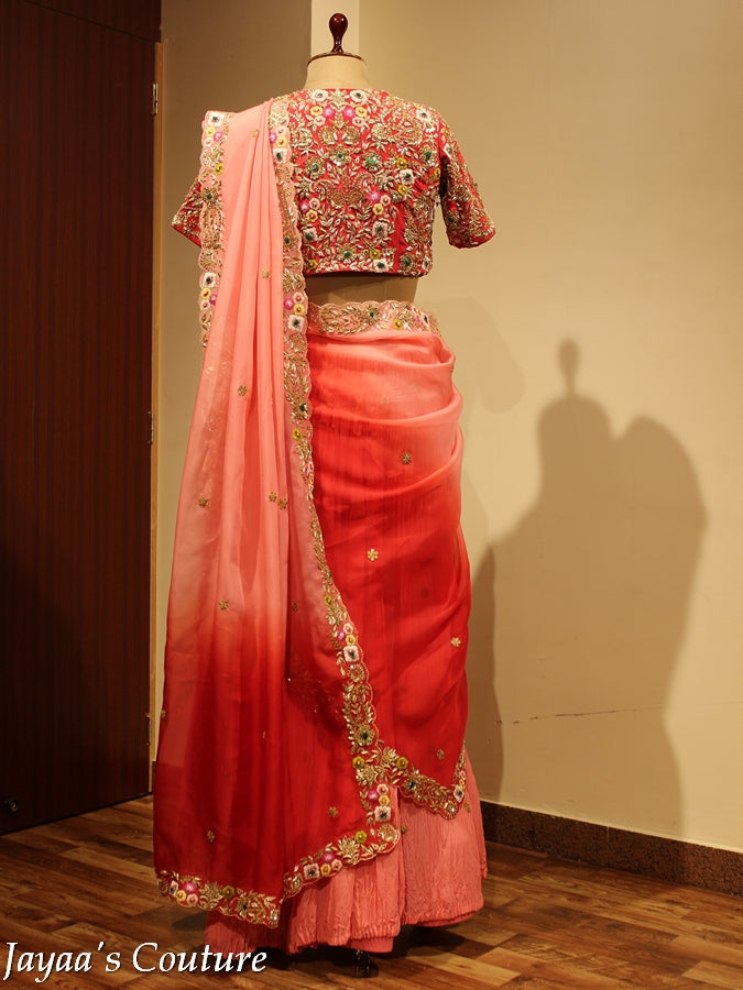 Peach red shaded Lehenga set