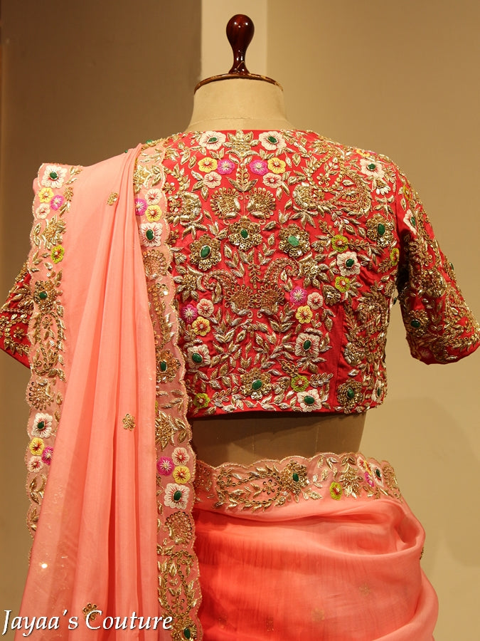 Peach red shaded Lehenga set