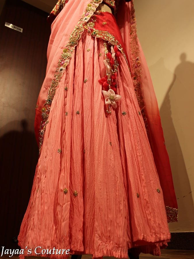 Peach red shaded Lehenga set