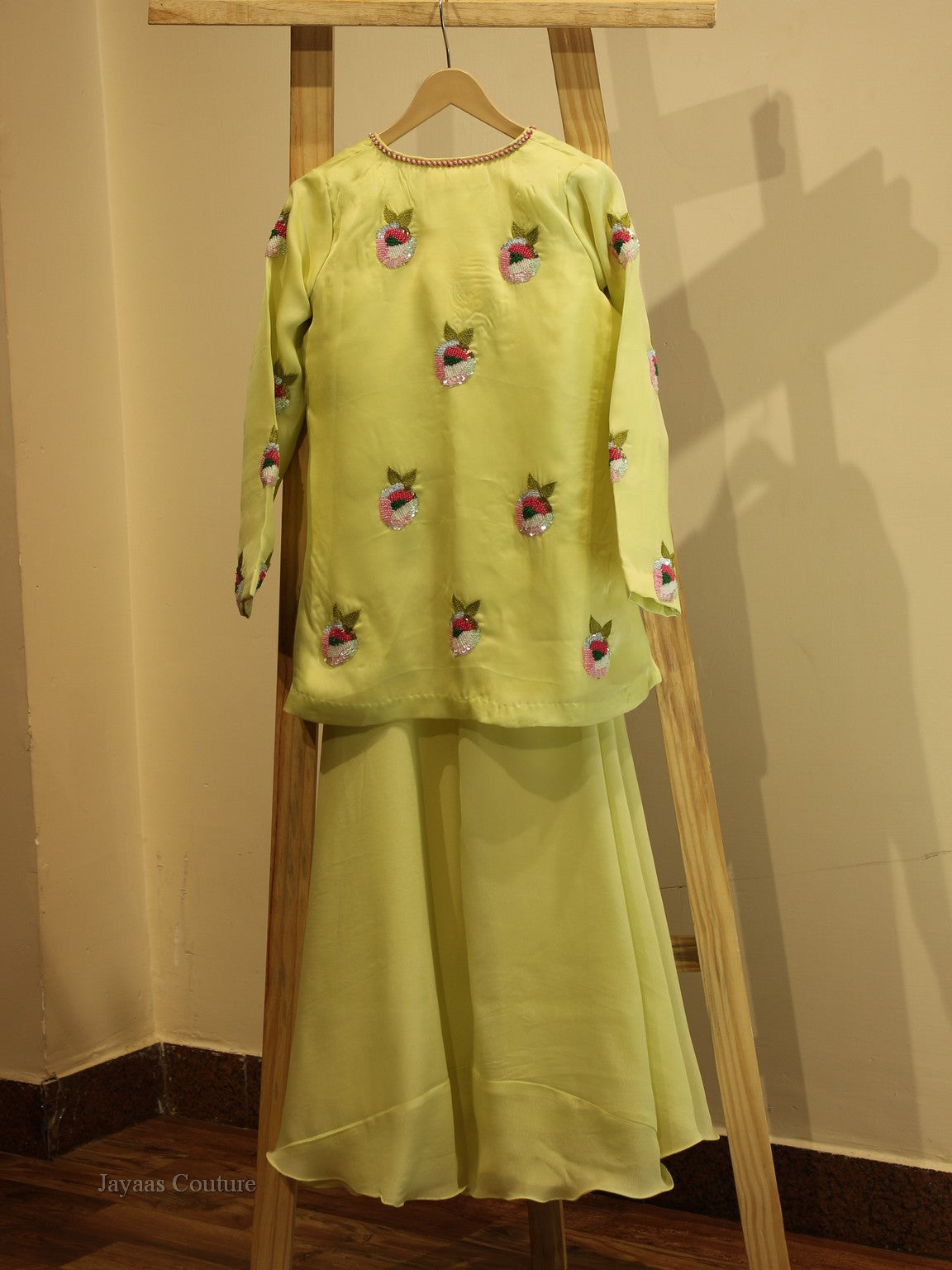 Green Crop top plazo with shrug