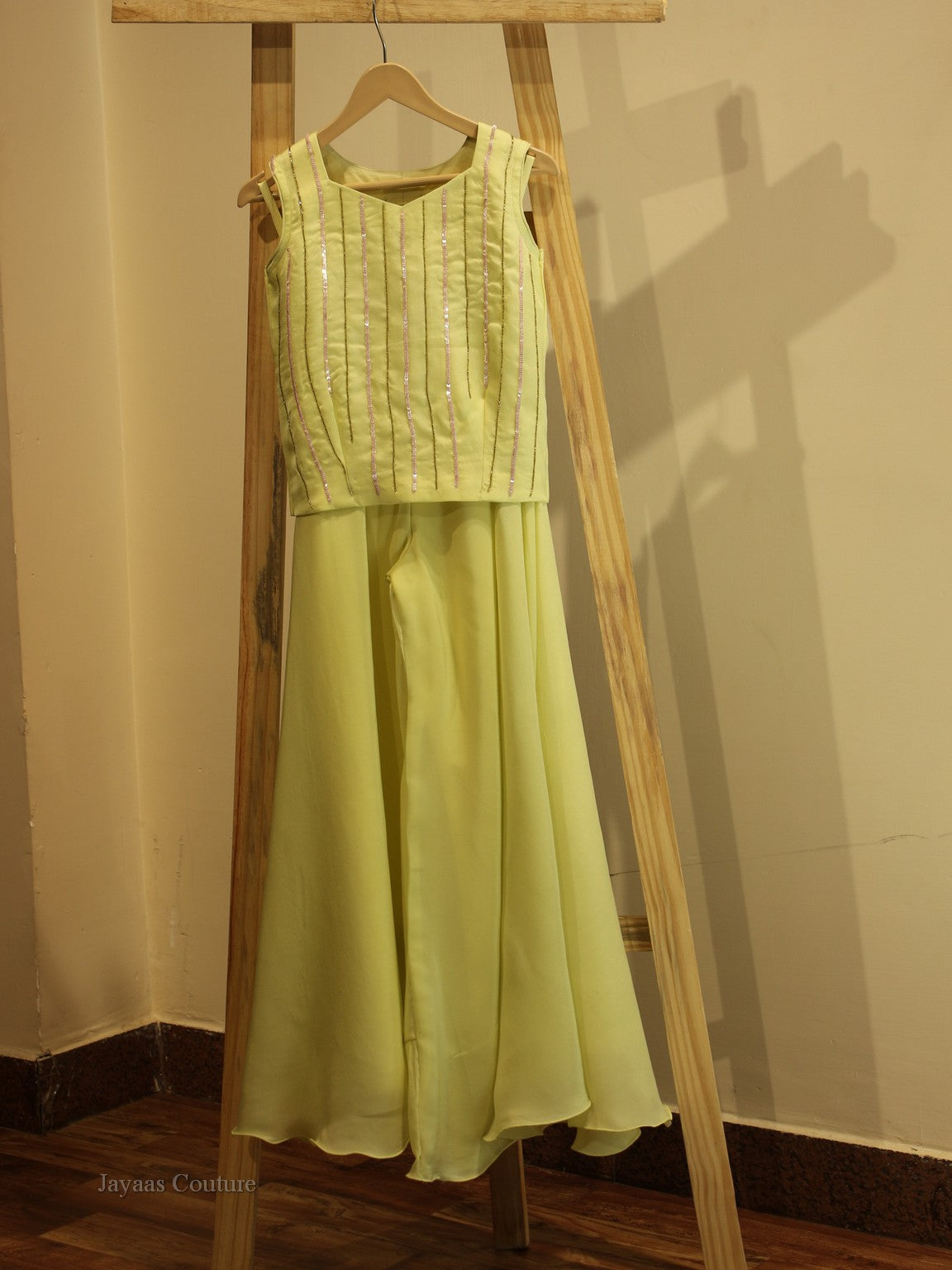 Green Crop top plazo with shrug