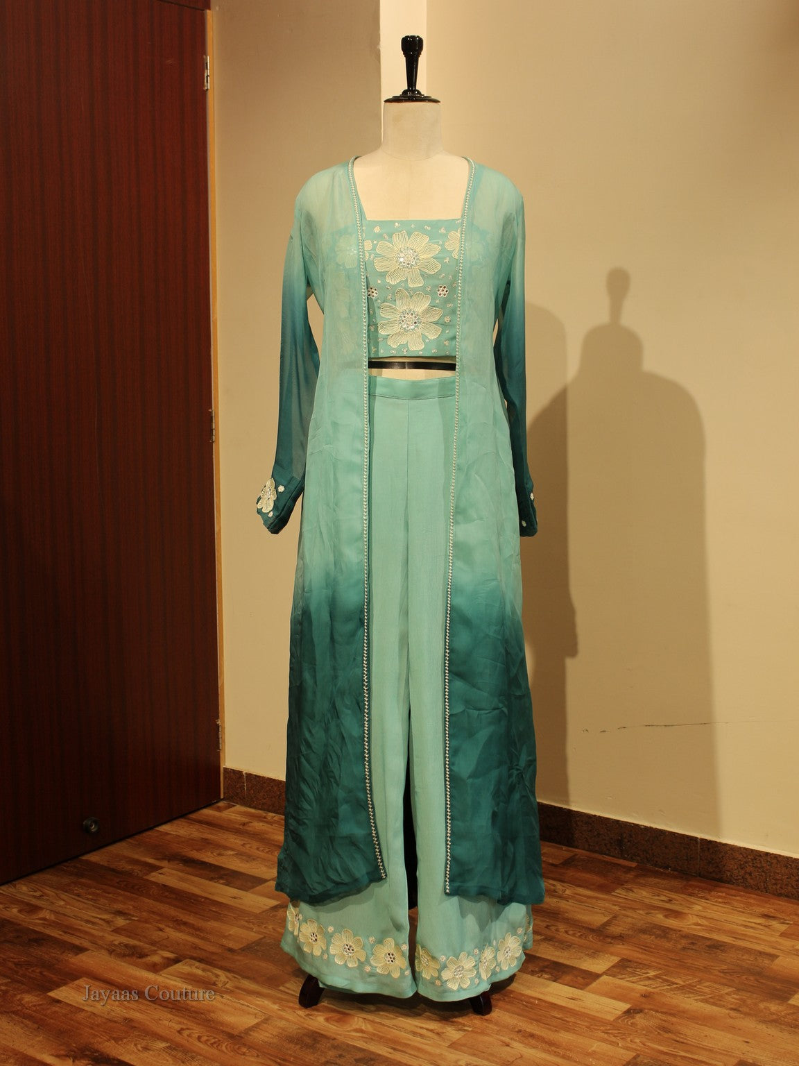 Sea Green crop top plazo set