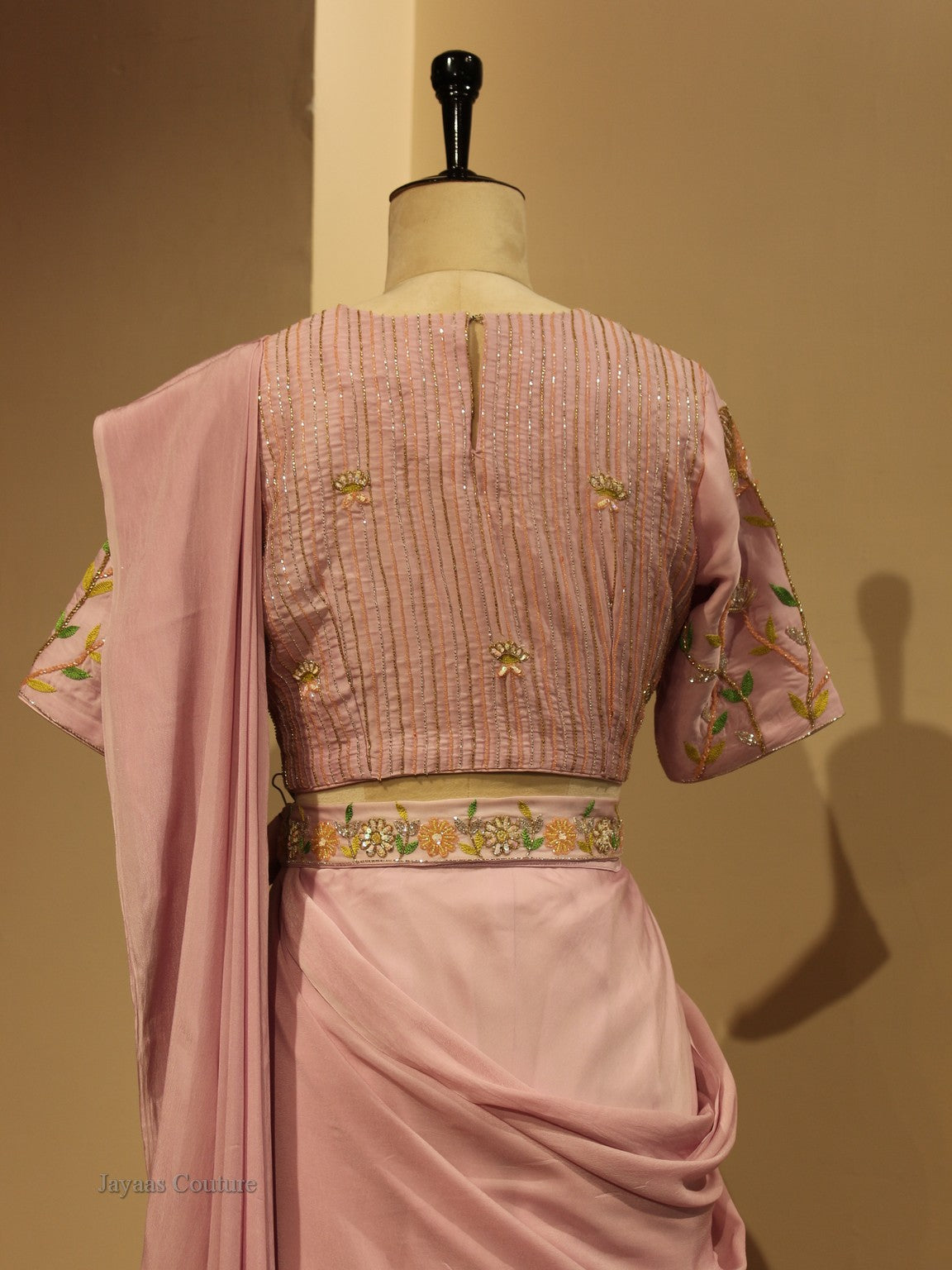 Pastel lavander drape saree with blouse