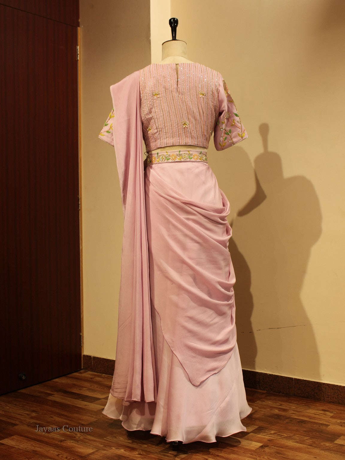 Pastel lavander drape saree with blouse