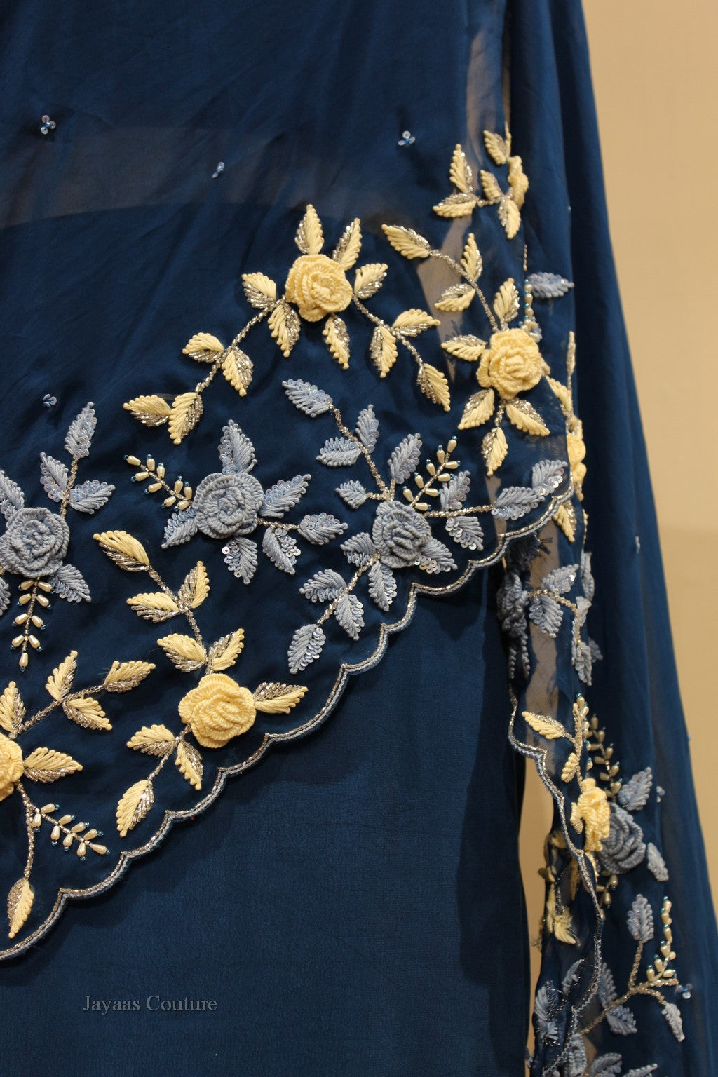 Turquoise blue drape saree