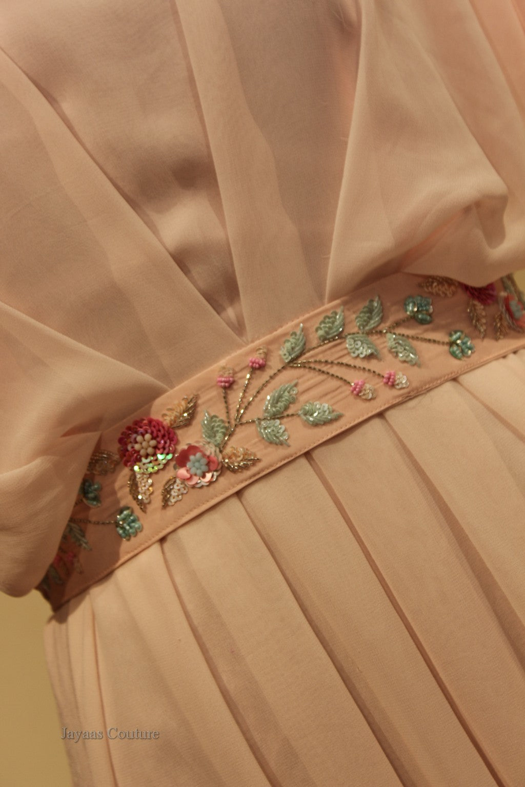 Pastel pink gown with belt