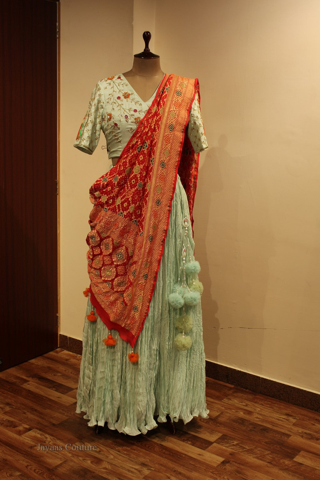 Pista green Hnad painted lehenga set – JAYAA'S COUTURE