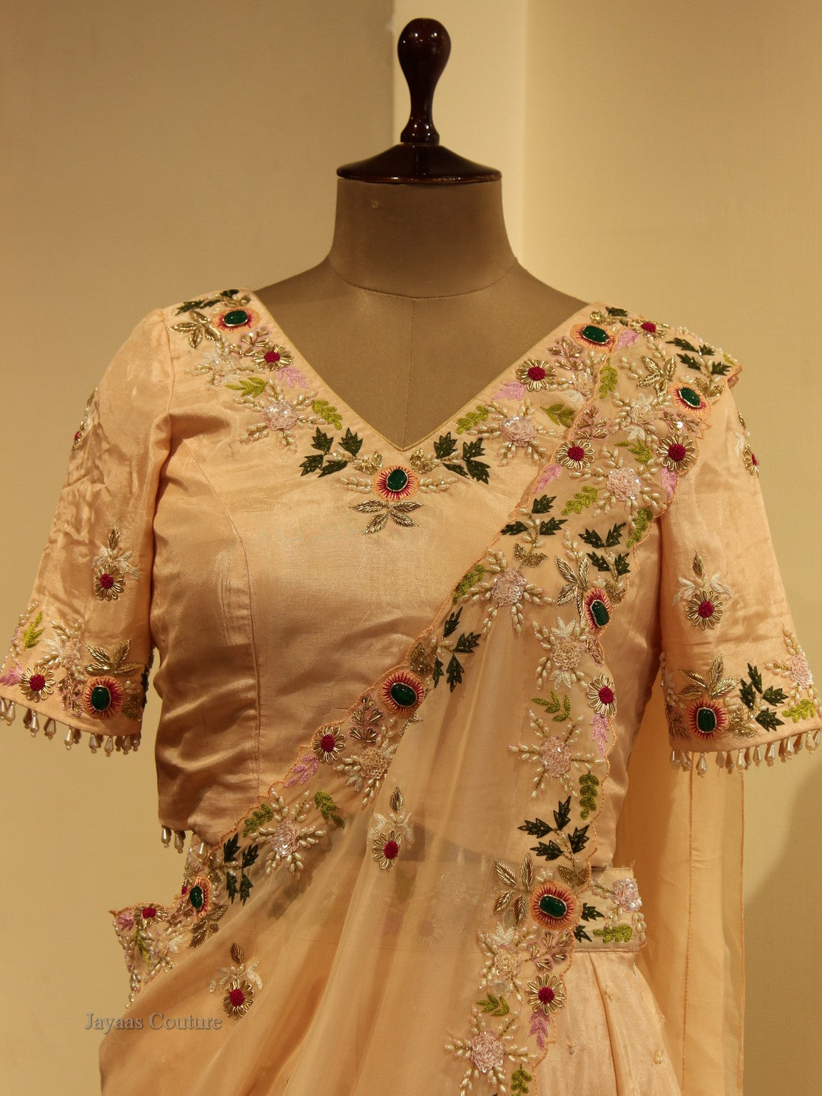 Peach lehenga with drape dupatta