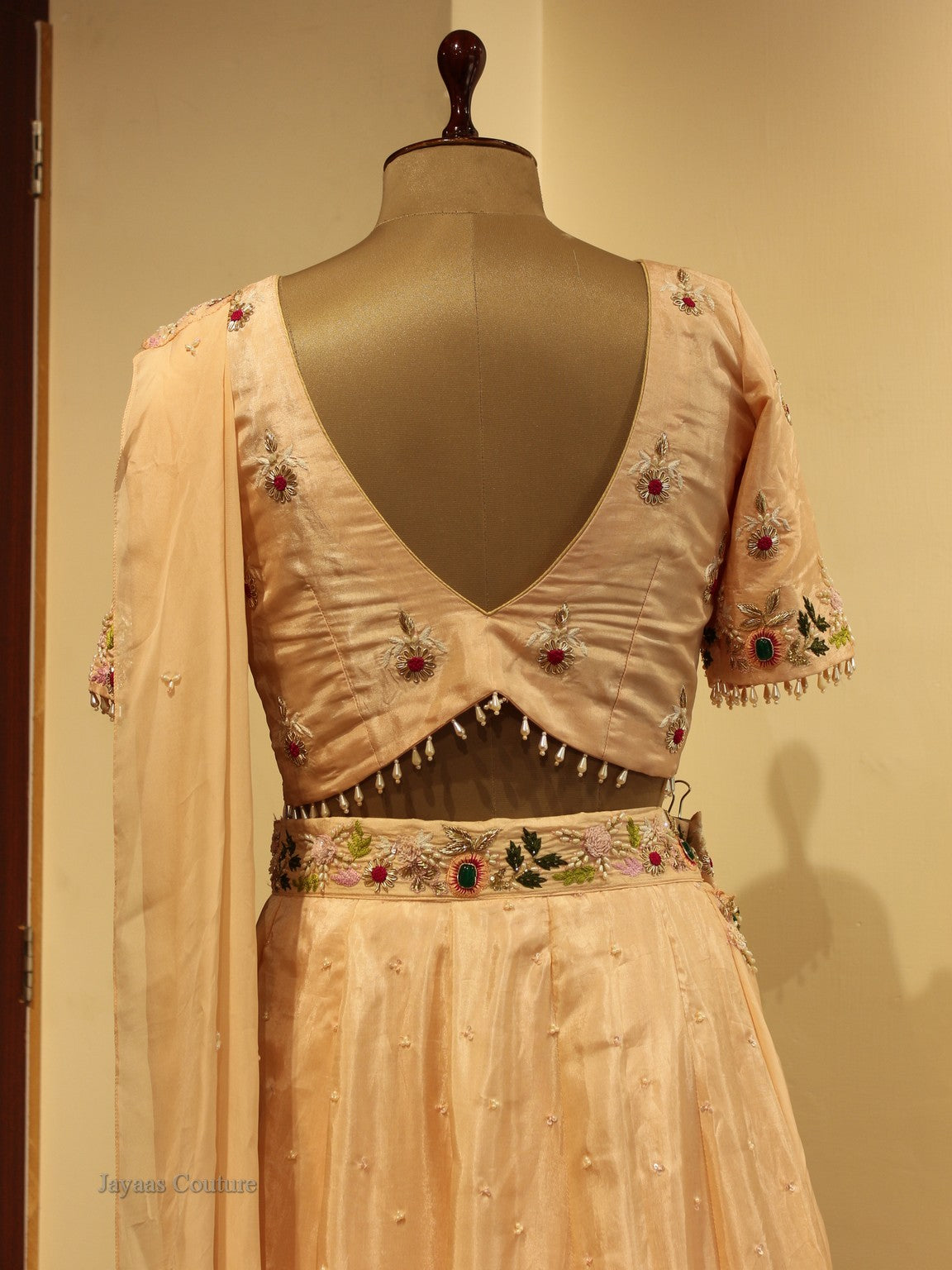 Peach lehenga with drape dupatta