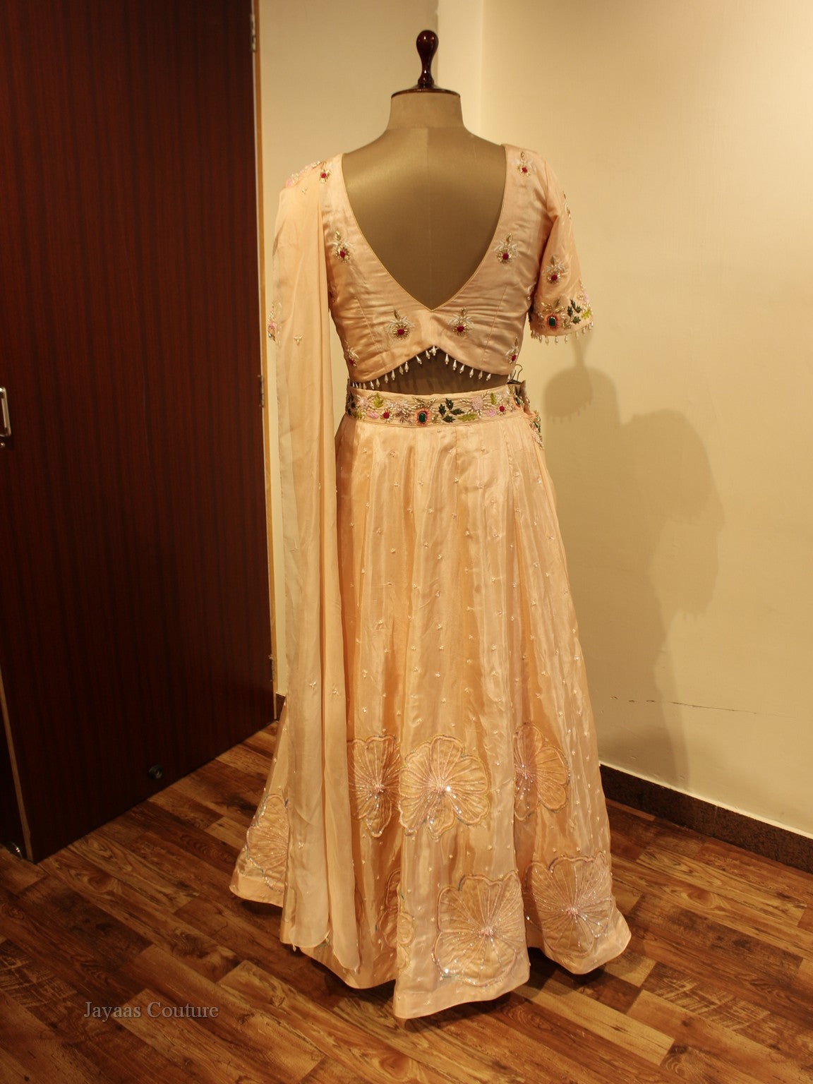 Peach lehenga with drape dupatta