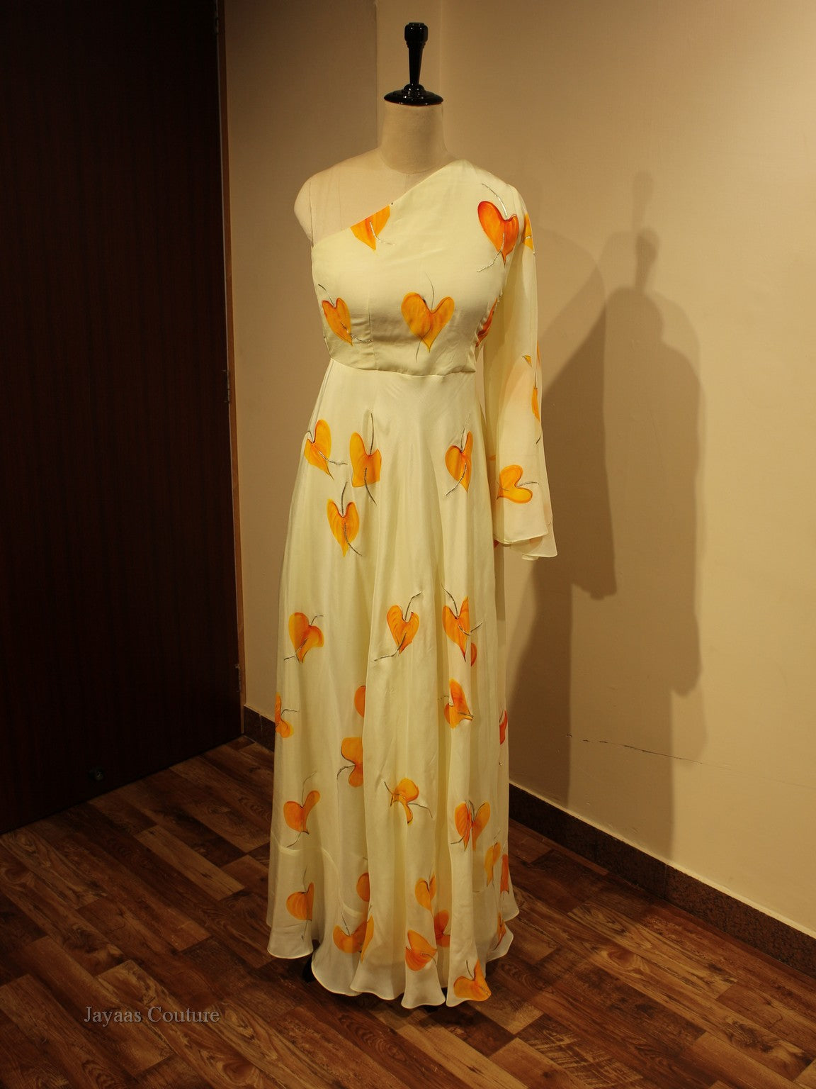 Pale yellow hand painted Gown