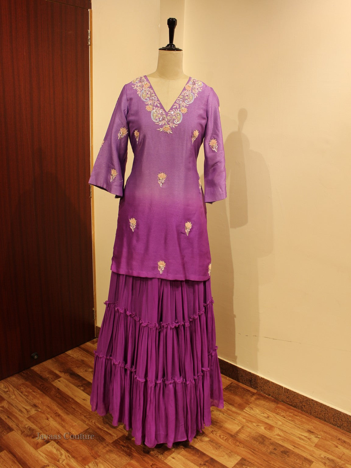 Purple shaded kurta with skirt and dupatta