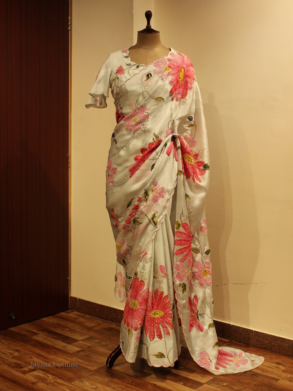 Off White Hand painted saree
