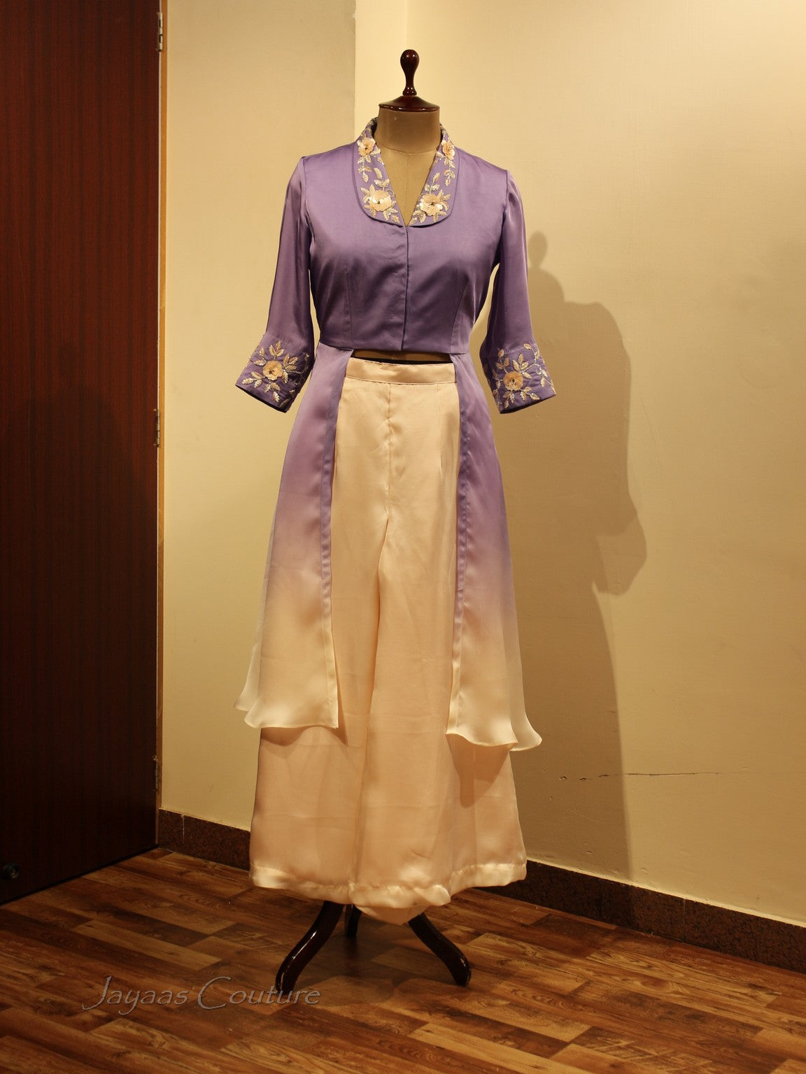 Lavander top with flared pants