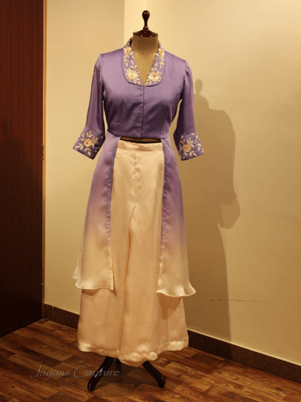 Lavander top with flared pants