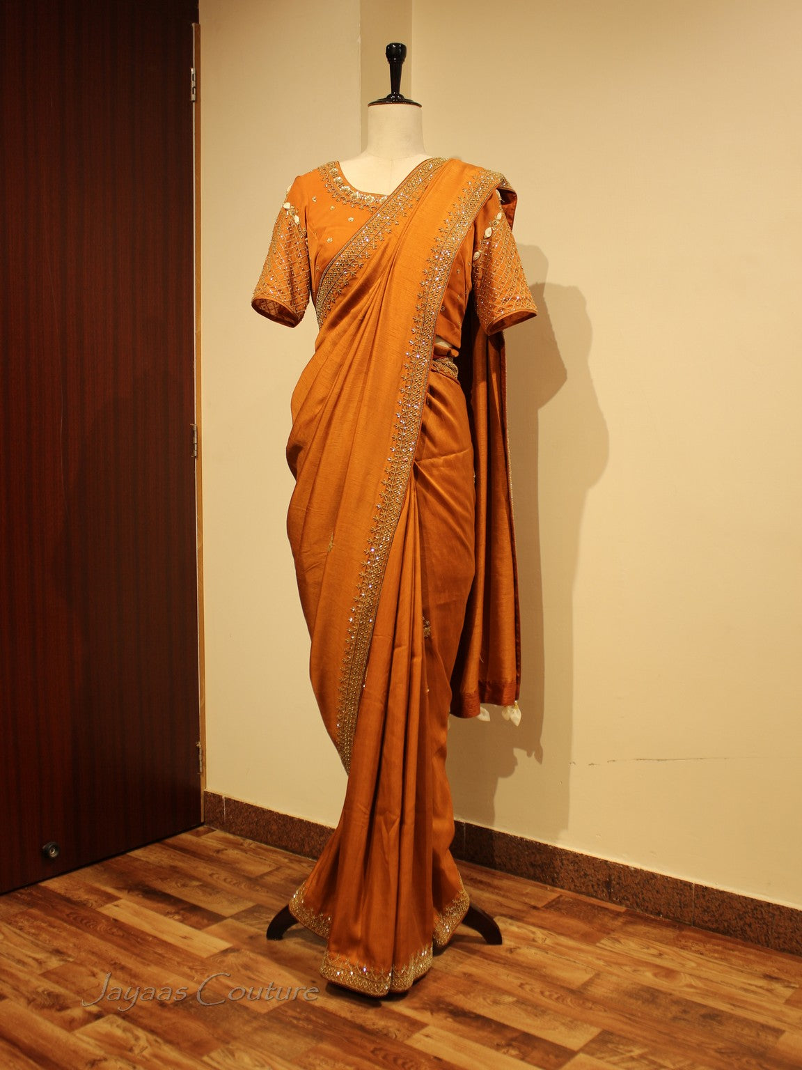 Bronze Orange saree with blouse