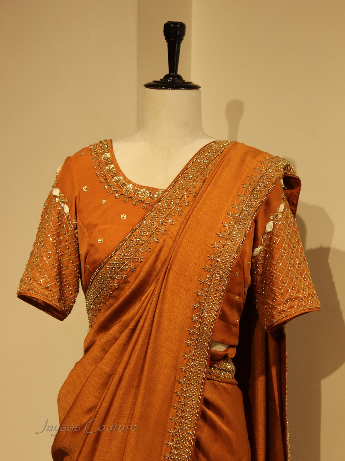 Bronze Orange saree with blouse