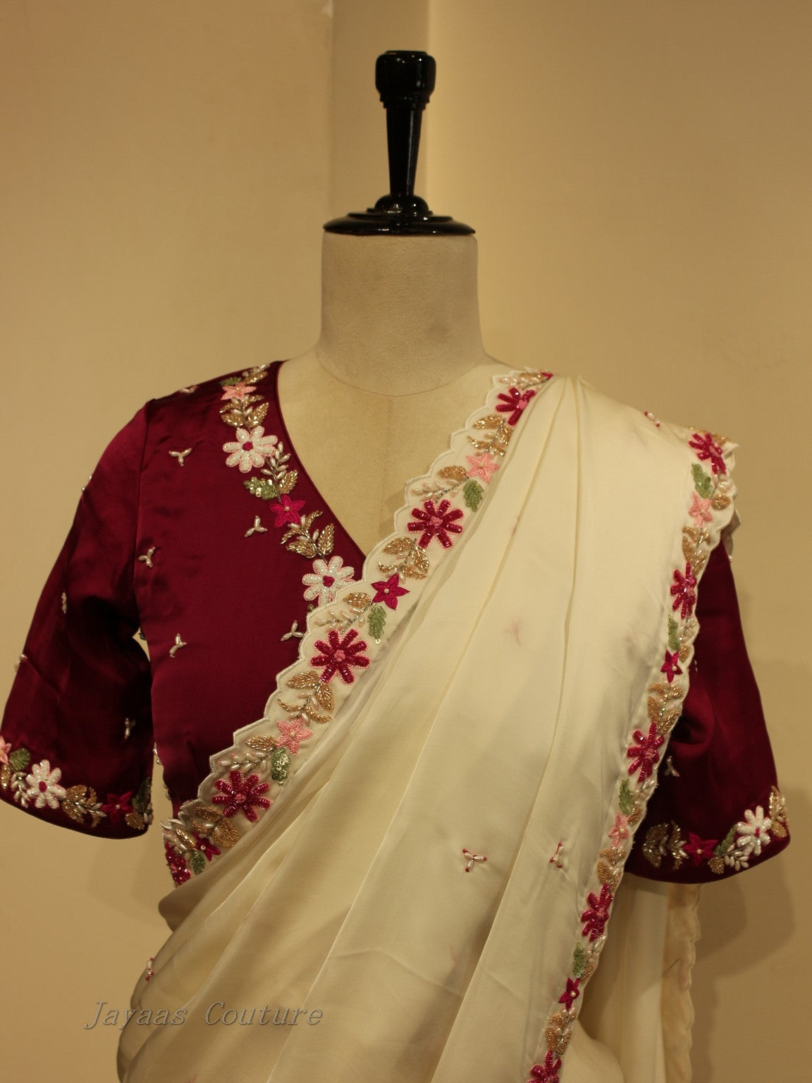 Off white Hand painted hand painted saree with blouse