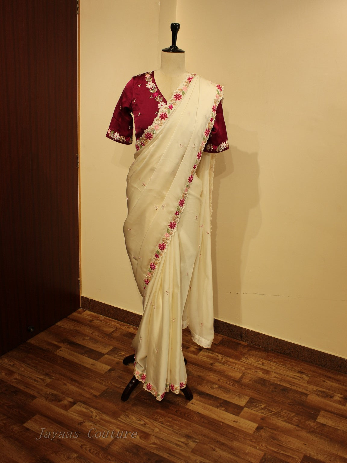 Off white Hand painted hand painted saree with blouse