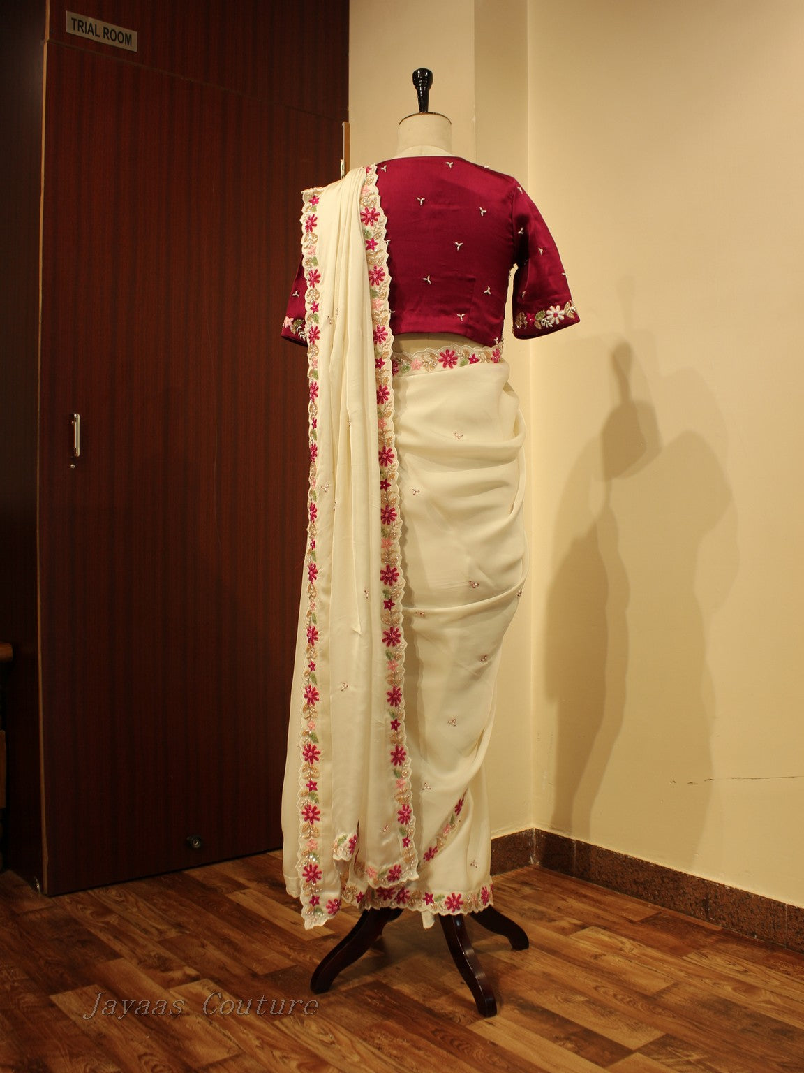 Off white Hand painted hand painted saree with blouse