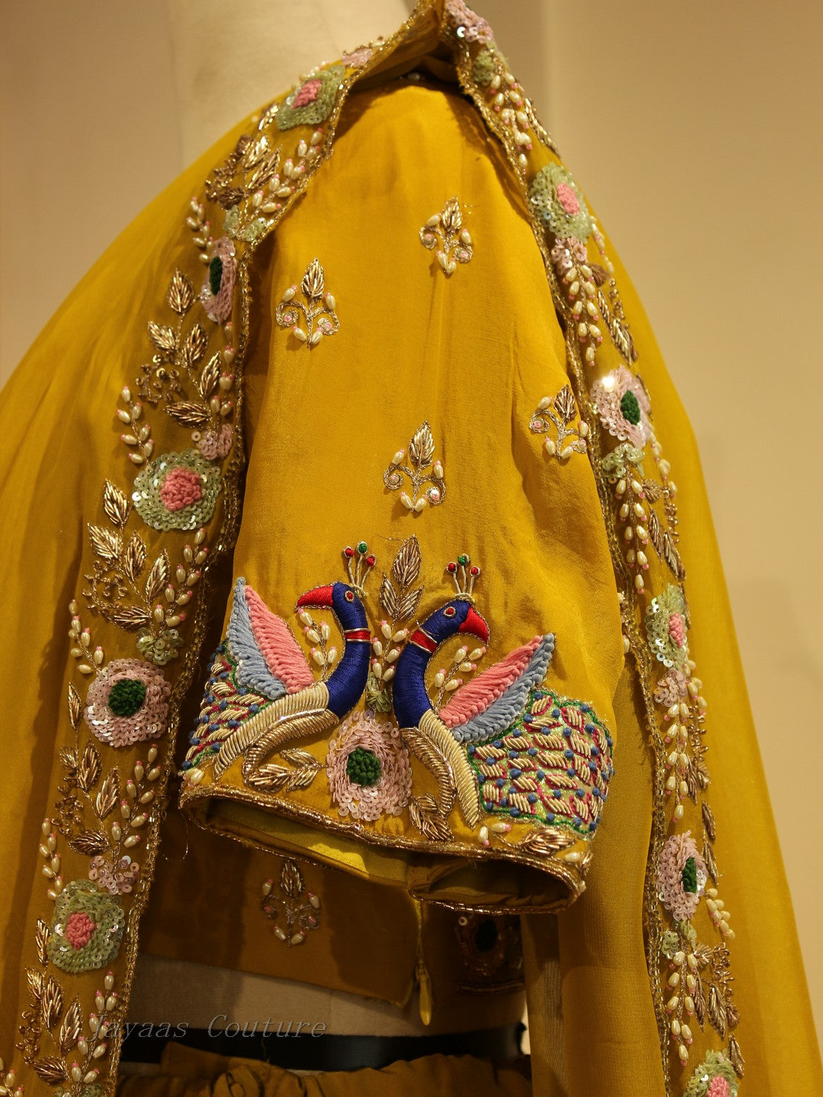 Mustard yellow drape lehenga set