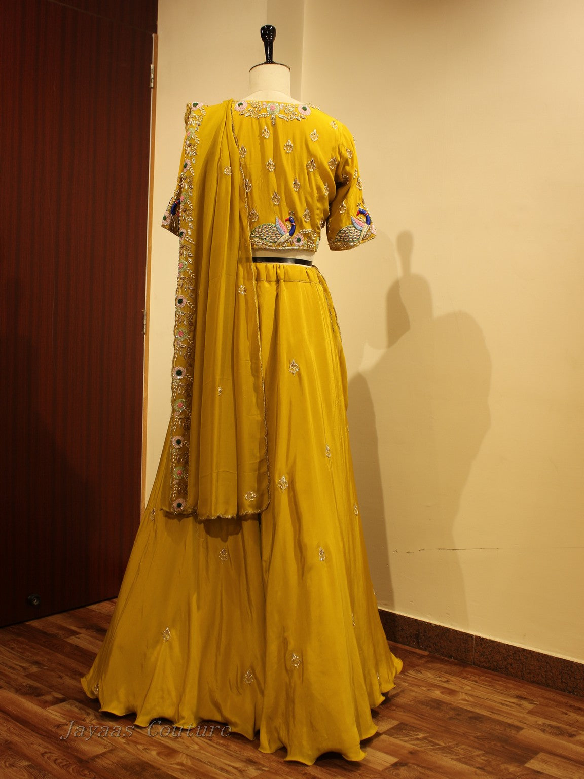 Mustard yellow drape lehenga set