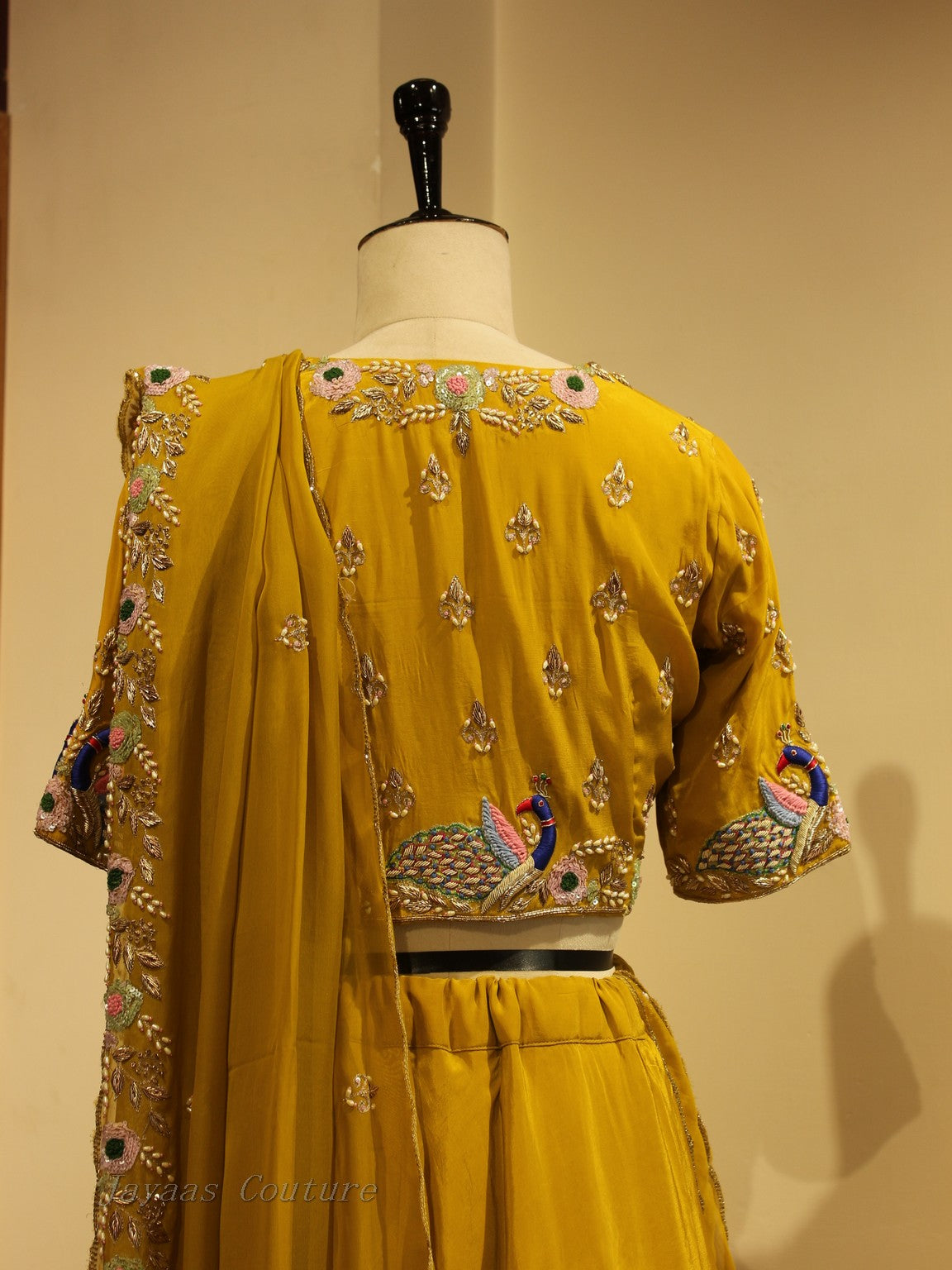 Mustard yellow drape lehenga set