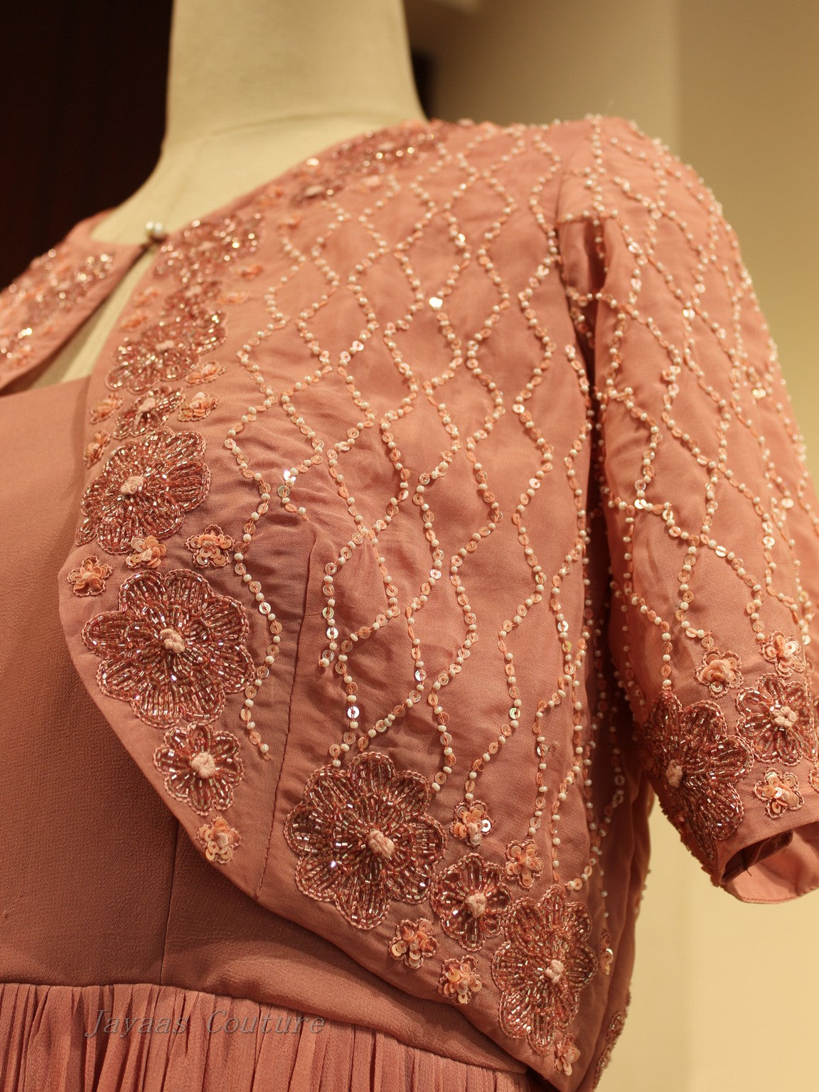 Peach gown with cape